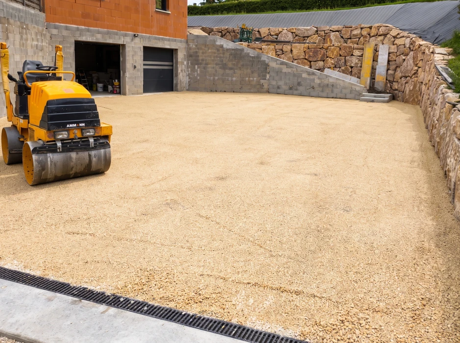 Pose d'une cuve de stockage cylindrique en béton par camion-grue avec flèche articulée et élingues à chaînes